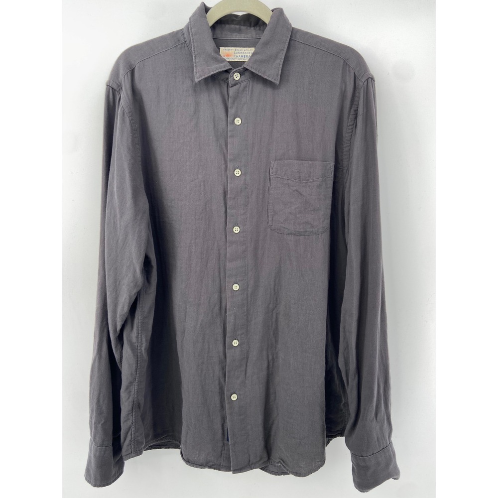 Faherty Shirt Mens Large Gray Sunwashed Chambray Coastal Casual Supima Cotton